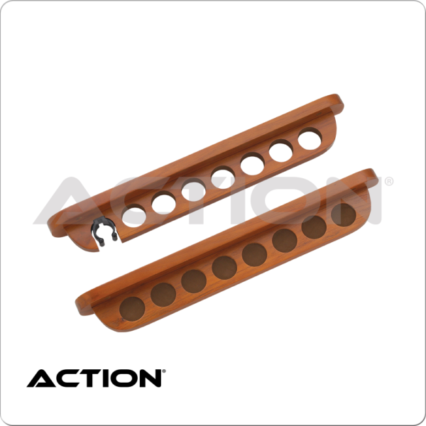 7 Cue Wall Rack w/ Bridge Clip - Honey
